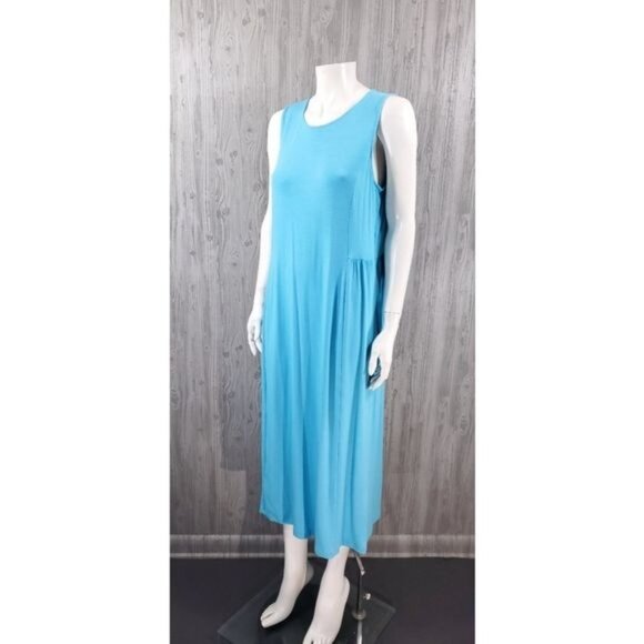 J. Jill Blue Maxi Midi Dress Stretch Jersey Knit Sleeveless - Picture 1 of 5